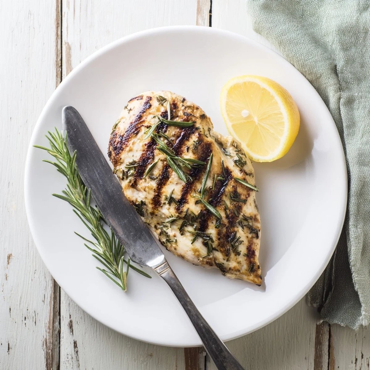 Perfectly grilled chicken breasts coated in vibrant green herb rub resting on serving platter