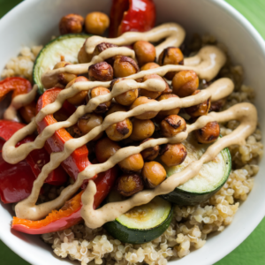 Roasted veggie chickpea bowls