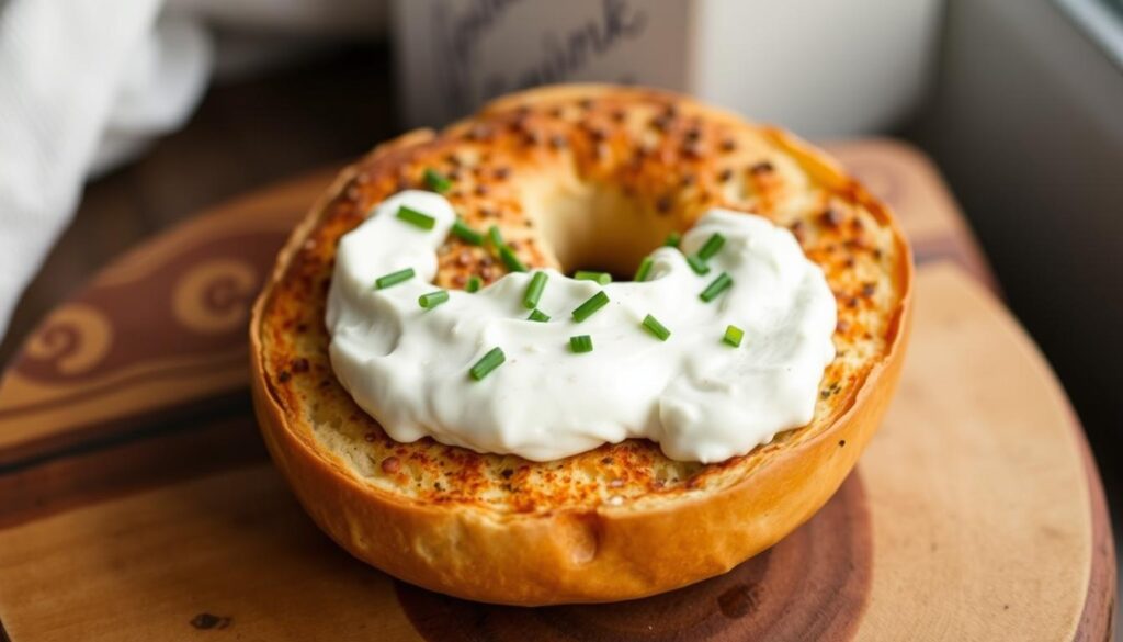 Homemade cream cheese on a bagel