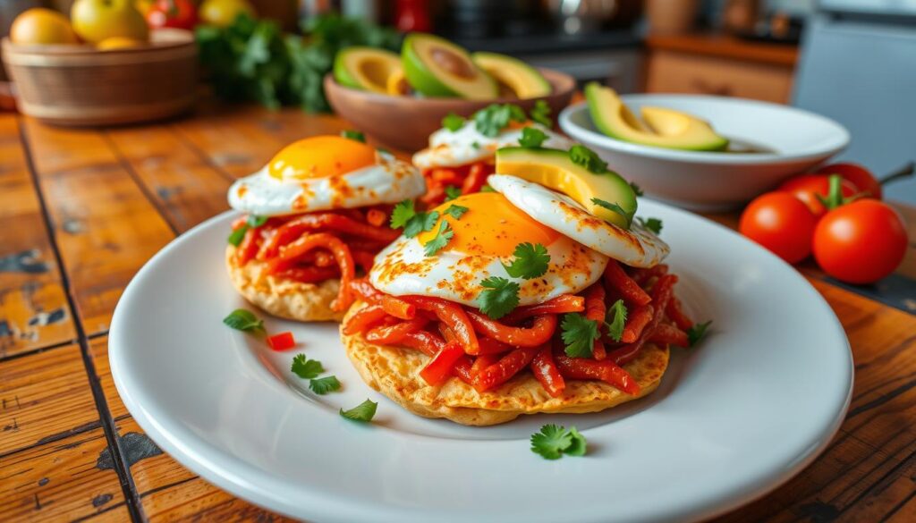 red chile tostadas with eggs