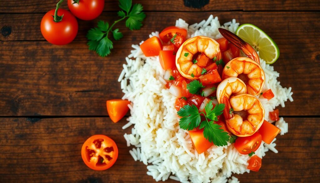 simple tomato salsa shrimp rice recipe